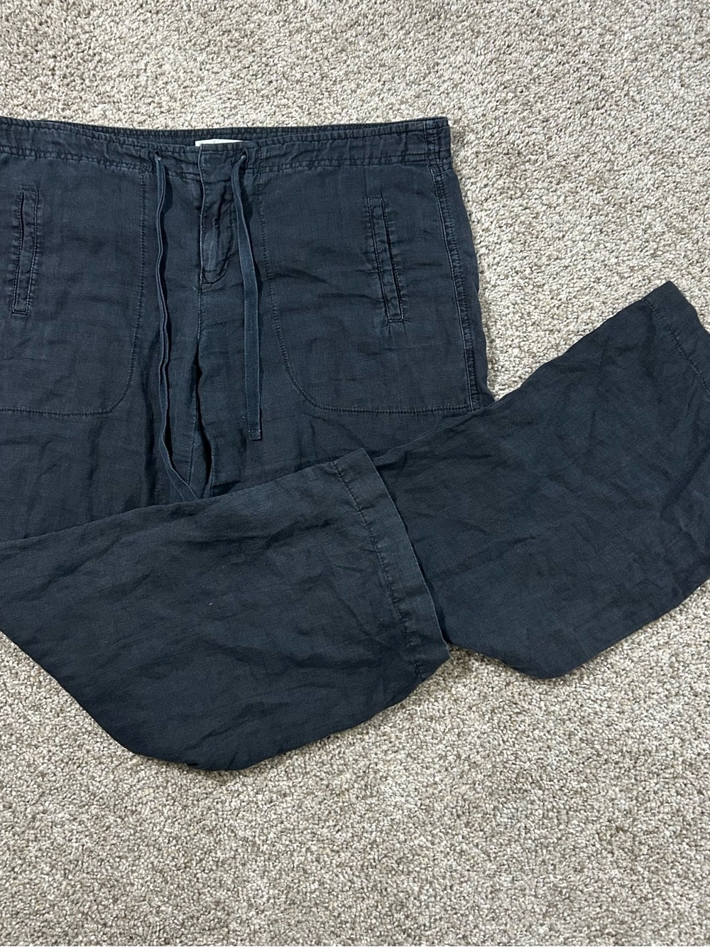 Vince Black Cropped Linen Pants - Drawstring Waist